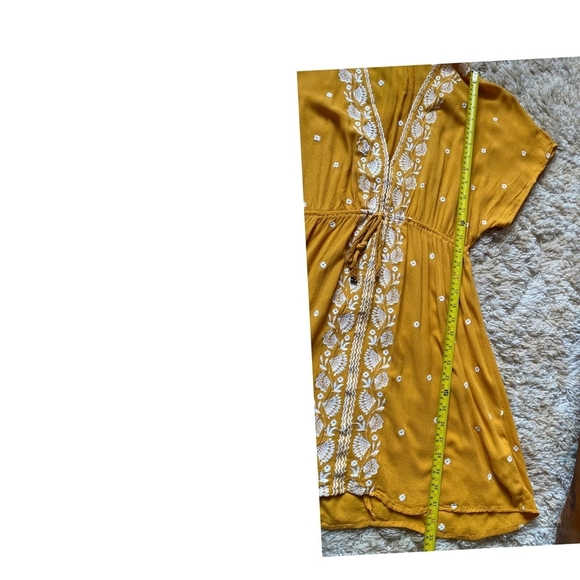 Love Tree Embroidered Mini Dress Bohemian Festival Drawstring Yellow Size S - Picture 9 of 12